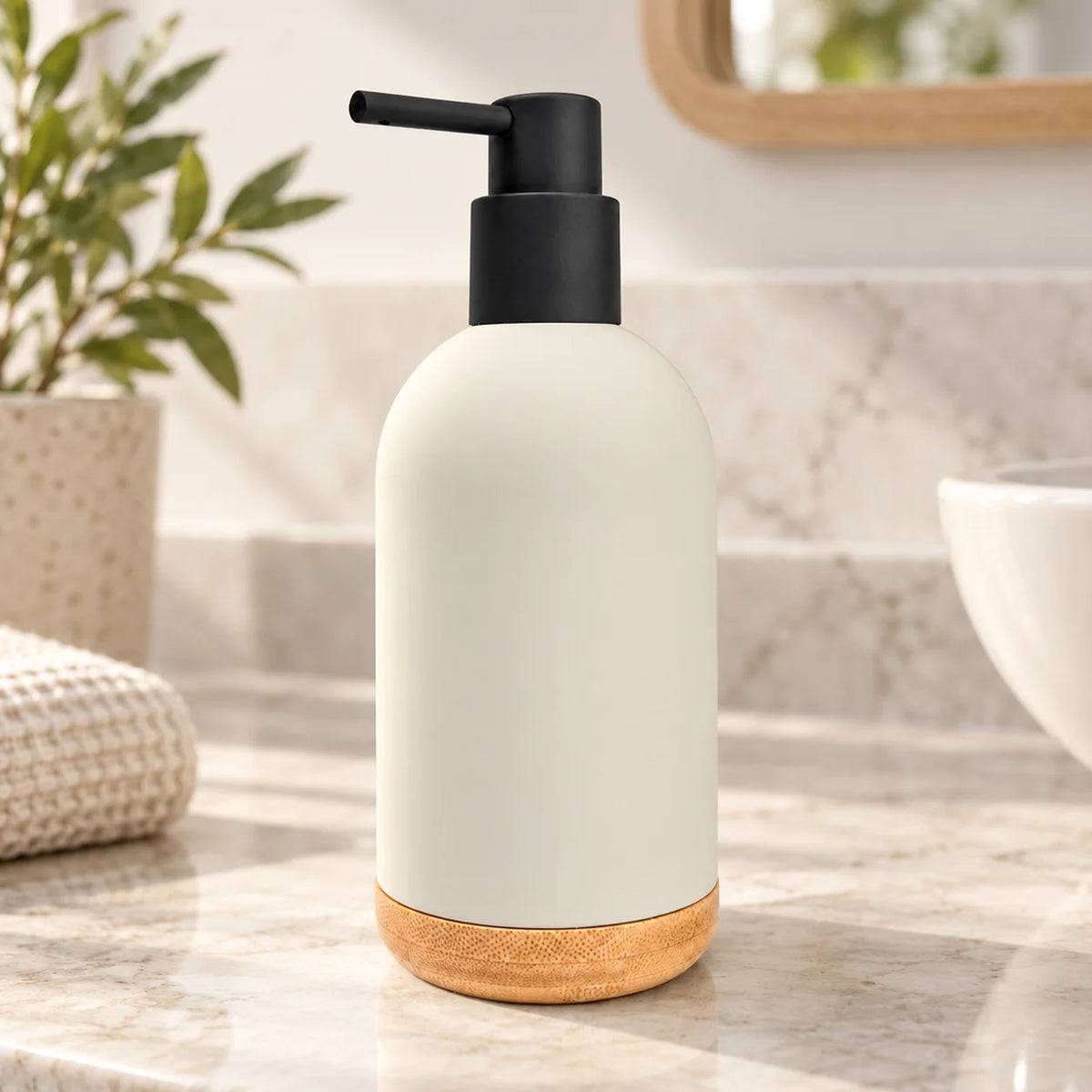 Unbreakable ABS Soap Dispenser with Wooden Base 480ml