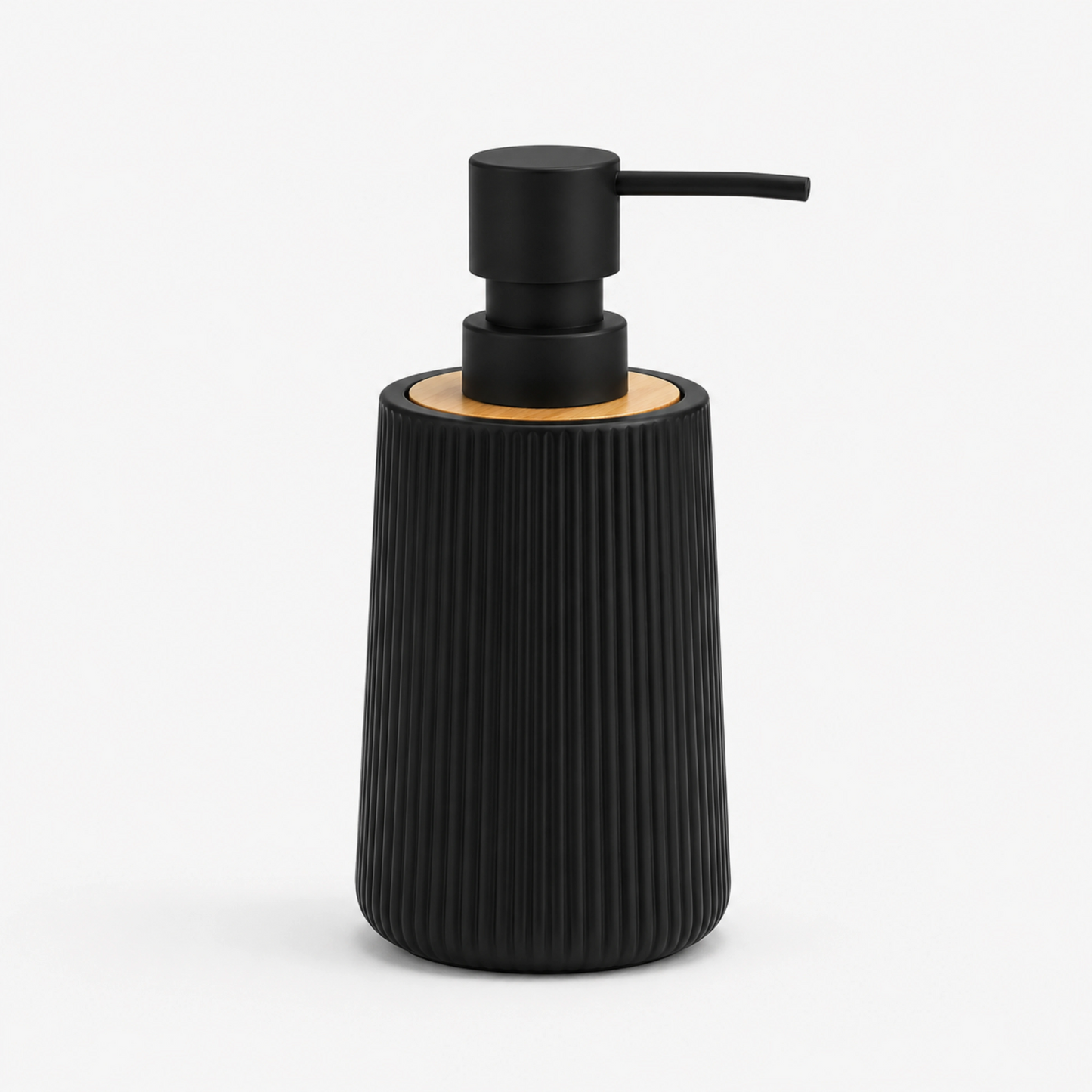 Unbreakable Ribbed Soap Dispenser with Wooden Base 350ml