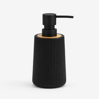 Unbreakable Ribbed Soap Dispenser with Wooden Base 350ml