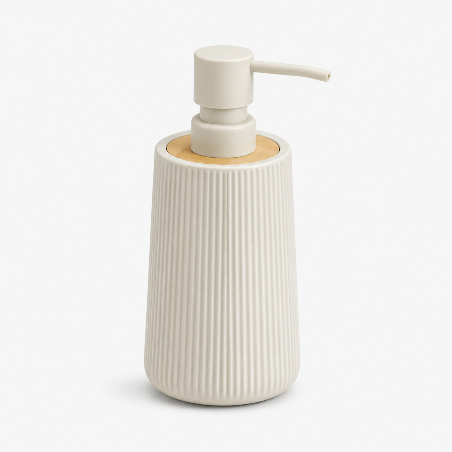 Unbreakable Ribbed Soap Dispenser with Wooden Base 350ml