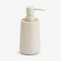 Unbreakable Ribbed Soap Dispenser with Wooden Base 350ml