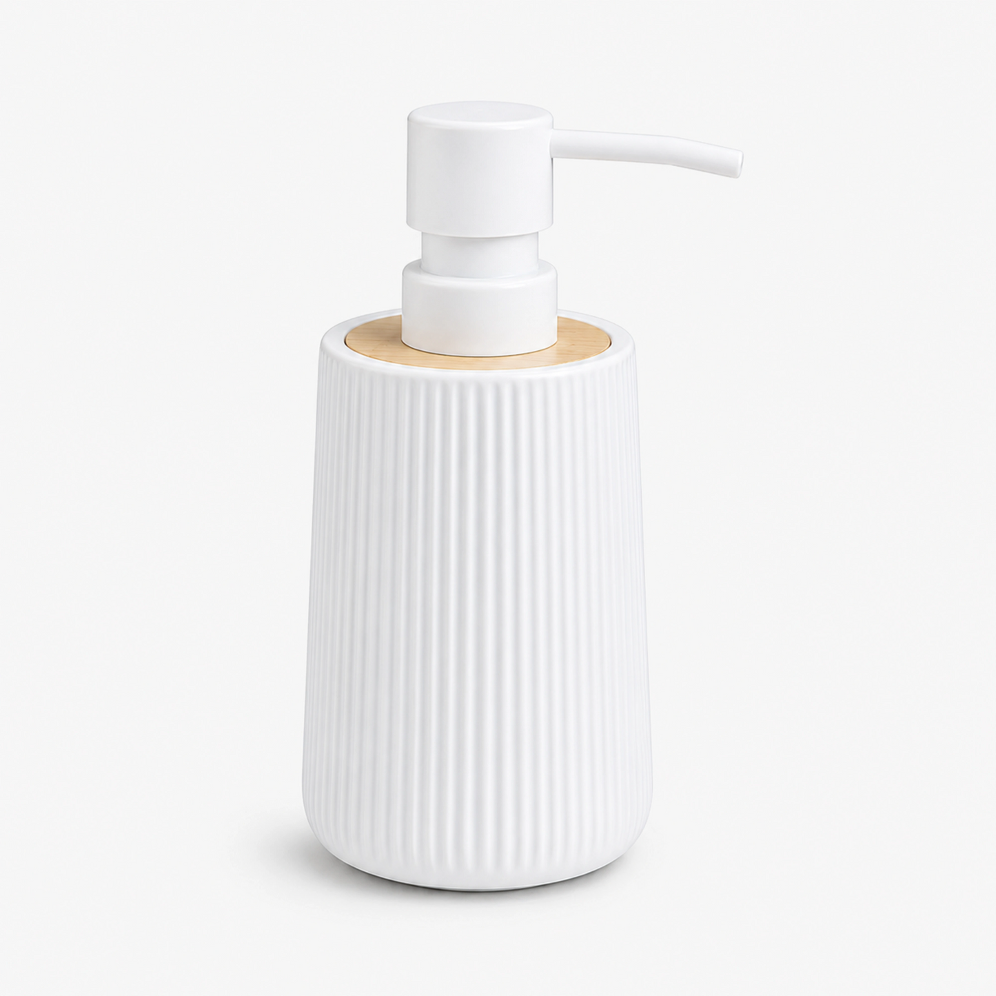 Unbreakable Ribbed Soap Dispenser with Wooden Base 350ml