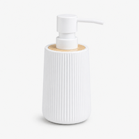 Unbreakable Ribbed Soap Dispenser with Wooden Base 350ml