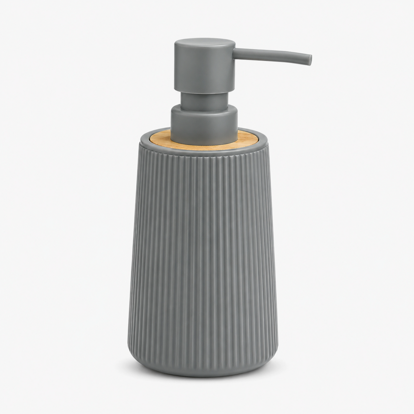 Unbreakable Ribbed Soap Dispenser with Wooden Base 350ml