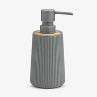 Unbreakable Ribbed Soap Dispenser with Wooden Base 350ml