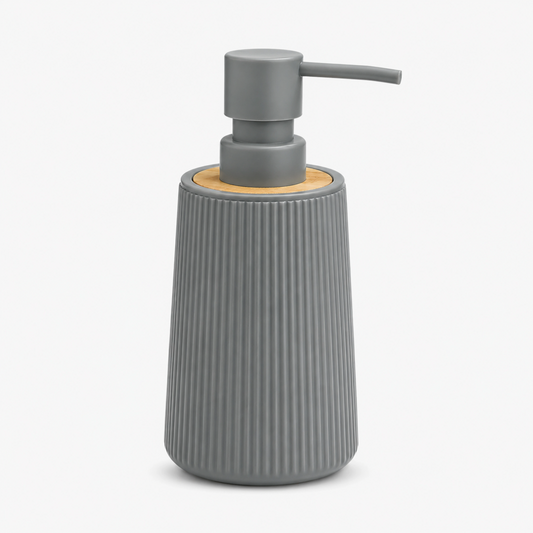 Unbreakable Ribbed Soap Dispenser with Wooden Base 350ml