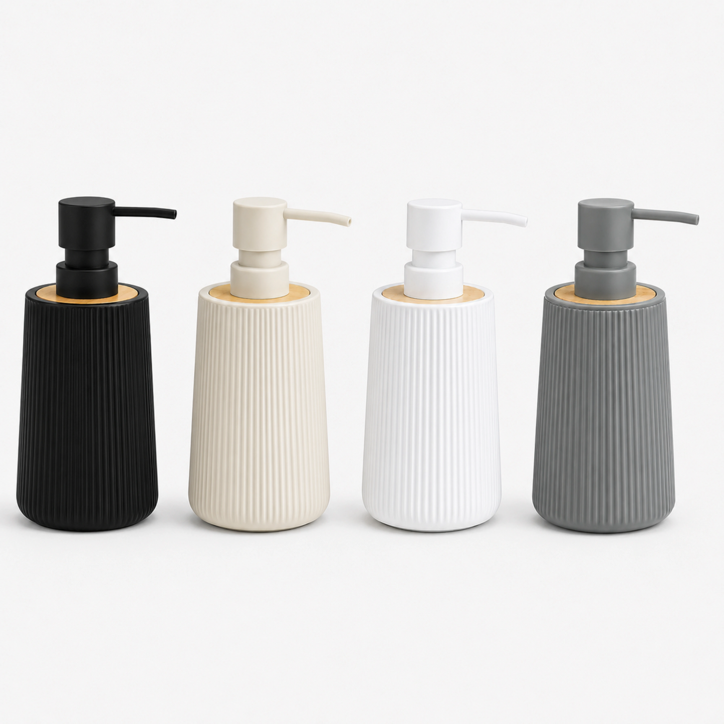 Unbreakable Ribbed Soap Dispenser with Wooden Base 350ml