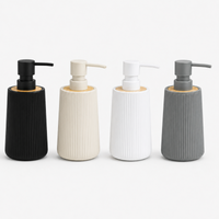 Unbreakable Ribbed Soap Dispenser with Wooden Base 350ml