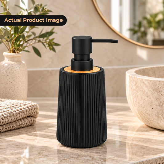 Unbreakable Ribbed Soap Dispenser with Wooden Base 350ml