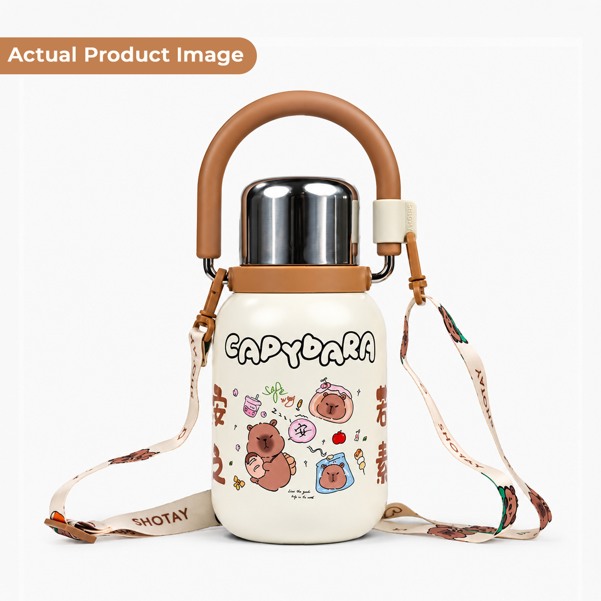 Cute Insulated Steel Flask/Bottle with Handle & Strap - 800ml