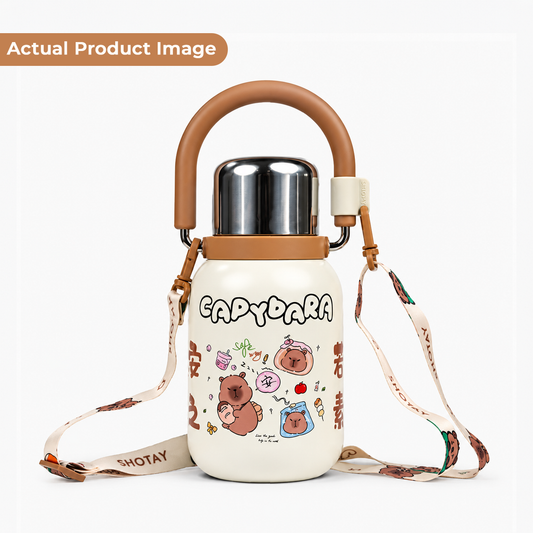 Cute Insulated Steel Flask/Bottle with Handle & Strap - 800ml