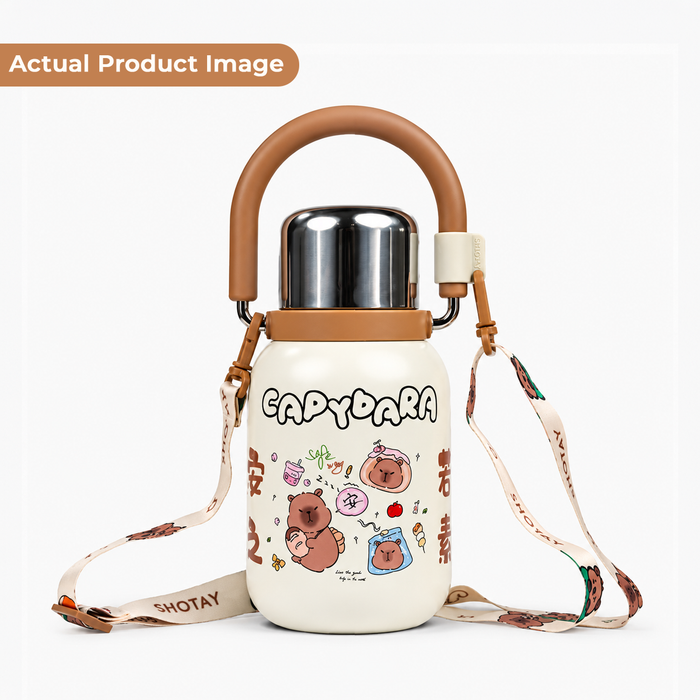 Cute Insulated Steel Flask/Bottle with Handle & Strap - 800ml