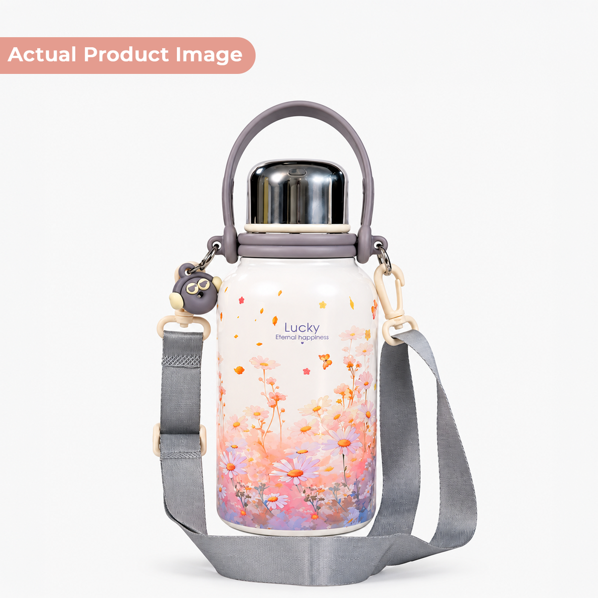 Daisy Bloom Floral Print SUS 316 Insulated Thermal Flask with strap 1200ml