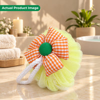 Checkered Flower Bath Sponge – Soft Exfoliating Luxurious Loofah with Rich Foam
