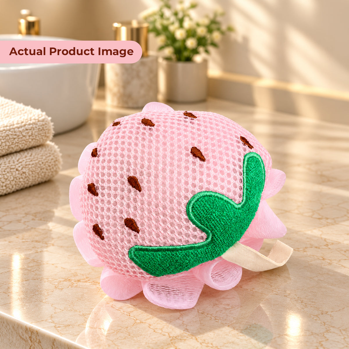 Strawberry Bath Loofah Sponge – Soft Exfoliating Shower Puff with Rich Foam