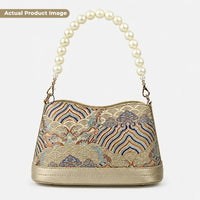 Cheongsam-Inspired Hangzhou Silk & Leather Handbag with Pearl Handle