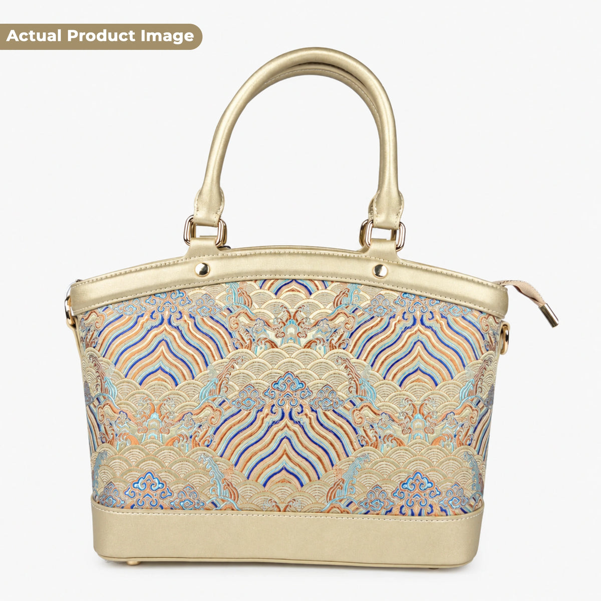 Premium Leather Handbag with Hangzhou Silk for Women