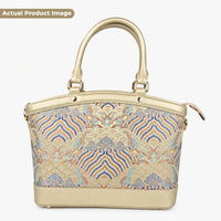 Premium Leather Handbag with Hangzhou Silk for Women