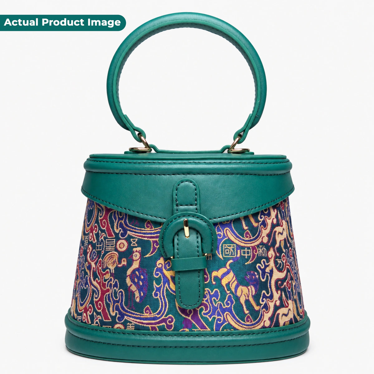 Heritage Bamboo Handle Hangzhou Silk Weave Leather Handbag