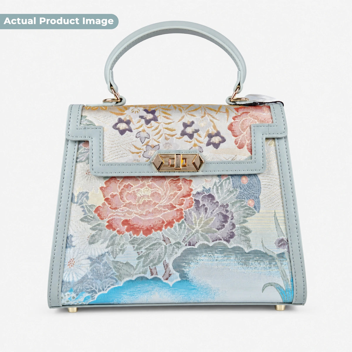 Luxury Handmade Leather Top Handle Bag with Hangzhou Silk
