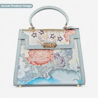 Luxury Handmade Leather Top Handle Bag with Hangzhou Silk