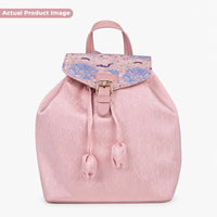 Pink Hangzhou Silk & Leather Backpack for Women