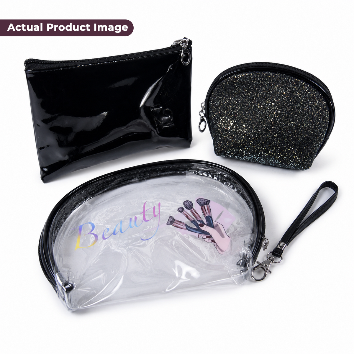 KokoSmile Glam Makeup Pouch Set – Transparent Travel Bags Set of 3