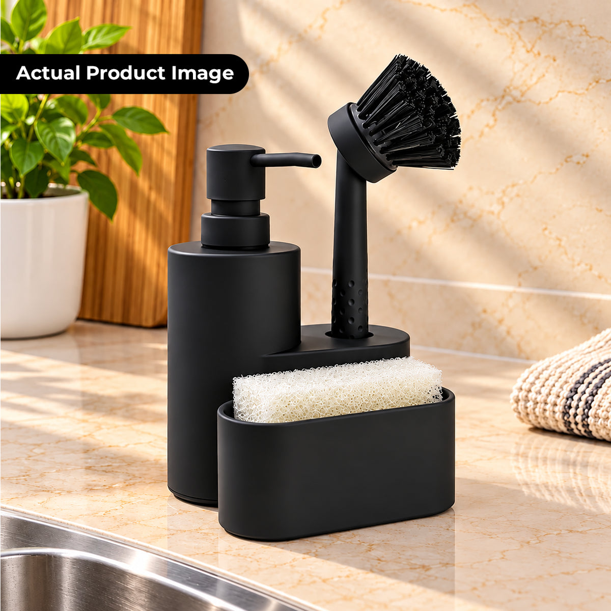 Premium PP 3-in-1 Kitchen Soap Dispenser with Brush Holder