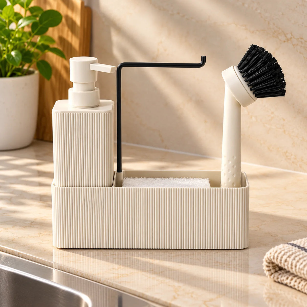 Unbreakable ABS 4-in-1 Kitchen Soap Dispenser with Sponge Holder