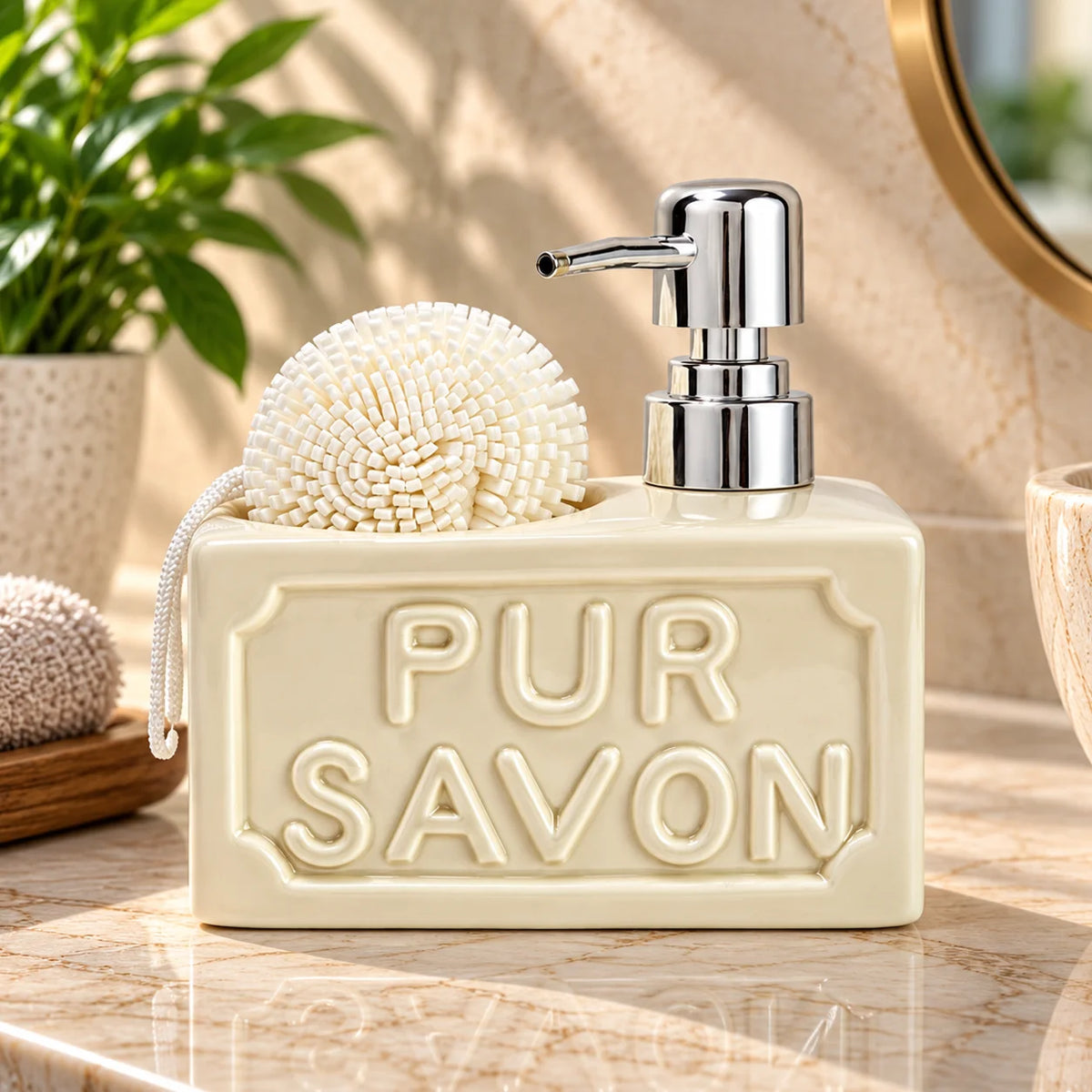 PUR SAVON Ceramic Soap Dispenser with Sponge Holder 350ml