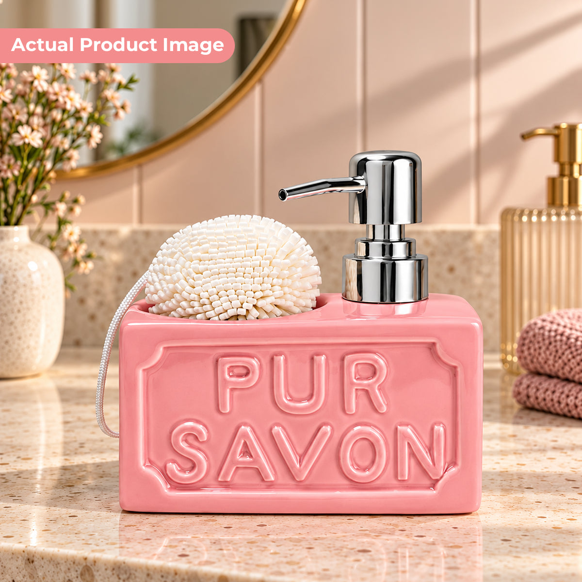 PUR SAVON Ceramic Soap Dispenser with Sponge Holder 350ml
