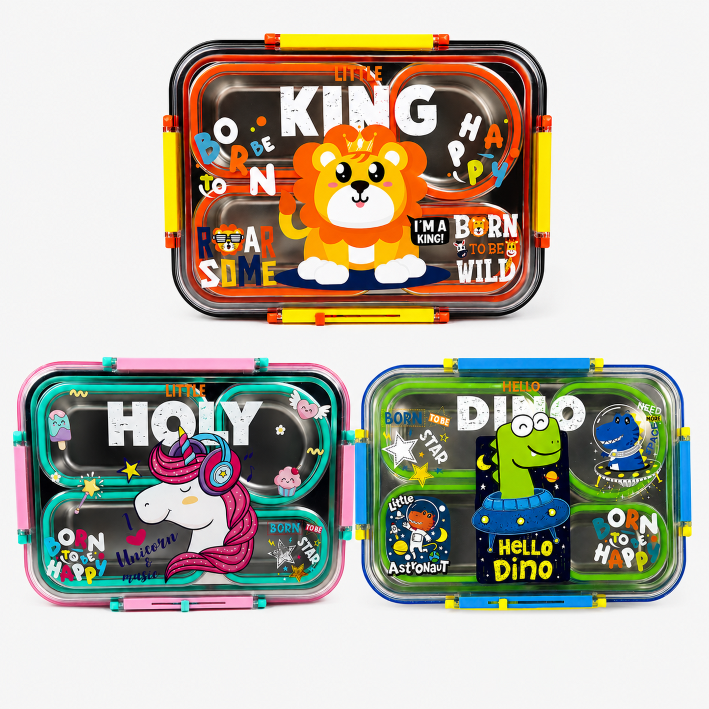 Stainless Steel Bento Lunch Box with 3 compartments for Kids – 1050ml