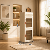 Elegant Fluted Storage Cabinet with Drawer, Door & Rolling Wheels