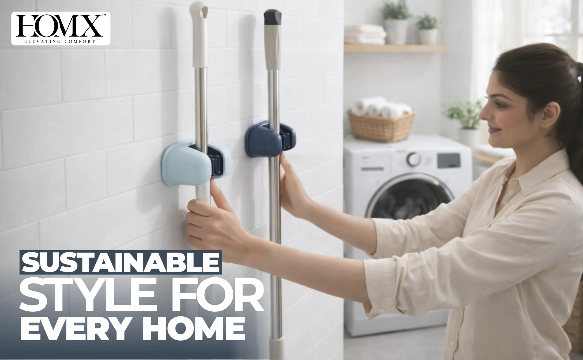 Wallmounted Mop & Broom Holder | Made with Heavy Duty Plastic - Set of 2 Banner 1