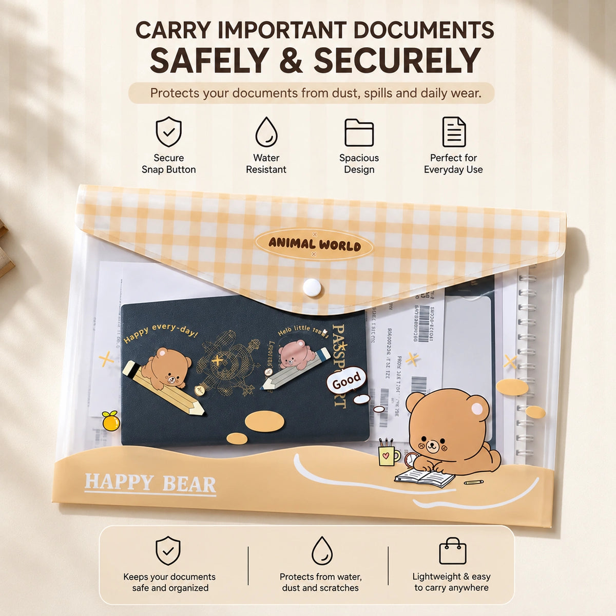 Water-Resistant Snap Button Document File Folder