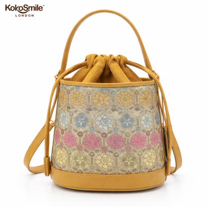 Trendy Premium Leather Bucket Bag with Hangzhou Silk