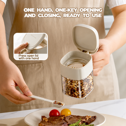 Spice Jar with Integrated Lid & Measuring Spoon.