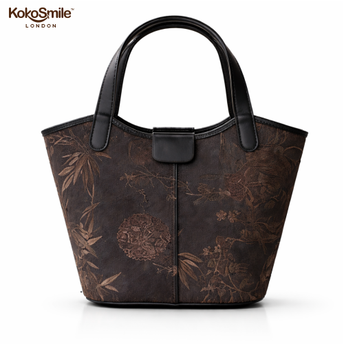 Unique Handcrafted Leather Tote Bag with Hangzhou Silk