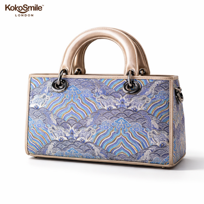 Premium Leather Handbag with Hangzhou Silk for Women