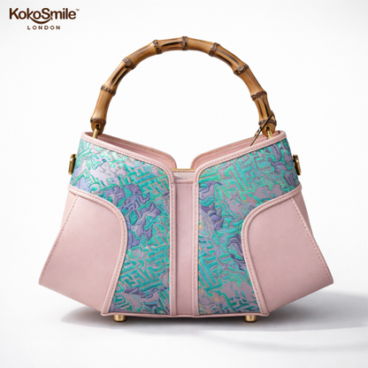 Heritage Bamboo Handle Hangzhou Silk Weave Leather Handbag