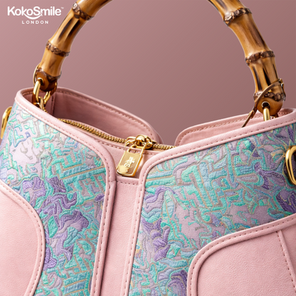 Heritage Bamboo Handle Hangzhou Silk Weave Leather Handbag