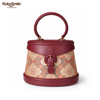 Heritage Bamboo Handle Hangzhou Silk Weave Leather Handbag