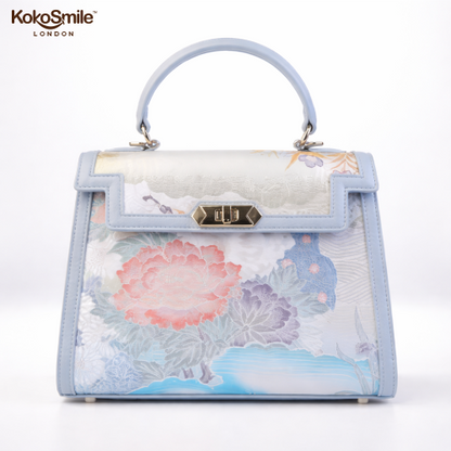 Luxury Handmade Leather Top Handle Bag with Hangzhou Silk