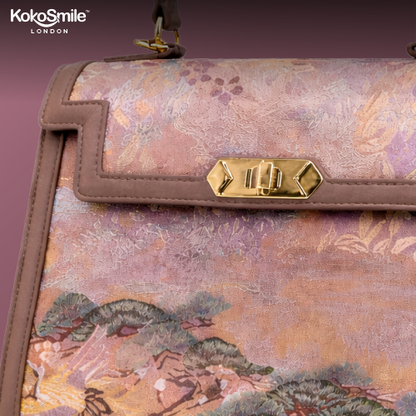 Handcrafted Premium Leather Top Handle Bag with Hangzhou Silk