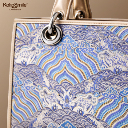 Premium Leather Handbag with Hangzhou Silk for Women