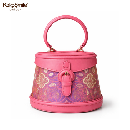 Heritage Bamboo Handle Hangzhou Silk Weave Leather Handbag