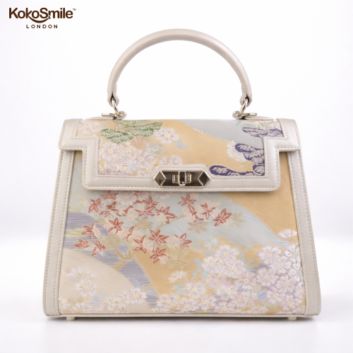 Luxury Handmade Leather Top Handle Bag with Hangzhou Silk
