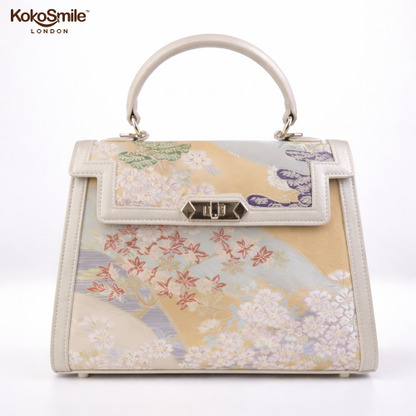 Luxury Handmade Leather Top Handle Bag with Hangzhou Silk