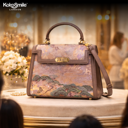 Handcrafted Premium Leather Top Handle Bag with Hangzhou Silk