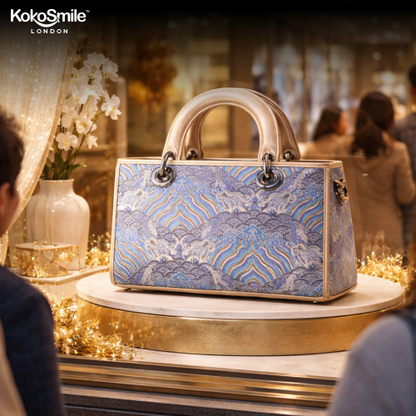 Premium Leather Handbag with Hangzhou Silk for Women